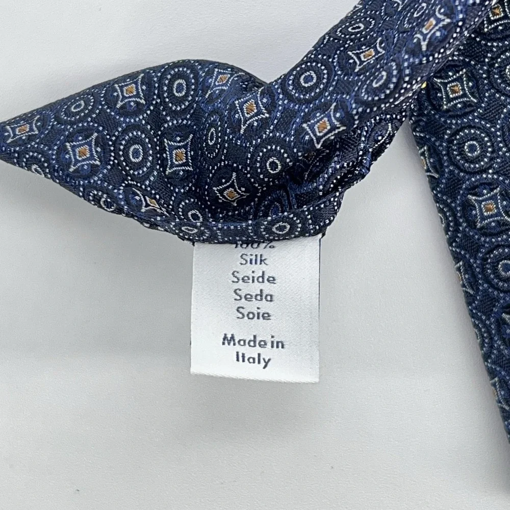 Eton‎ Silk Tie Mens Blue Geometric Medallion Necktie Made In Italy Luxury NWT